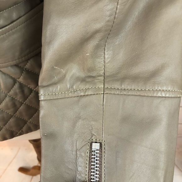 Vintage Cache Taupe Quilted Genuine Leather Beige Belted Moto Jacket - Picture 9 of 11